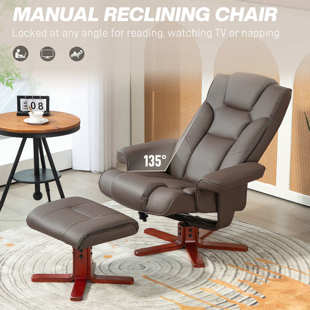 Portland Brown Recliner Armchair with Footstool Image 4