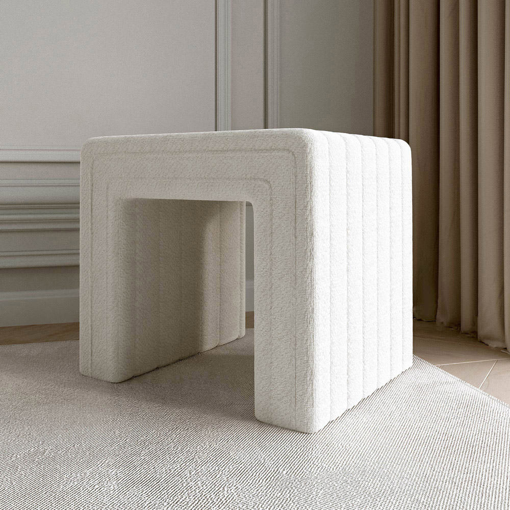 CARME Home Aspen Ivory Bouclé Stool Image 3