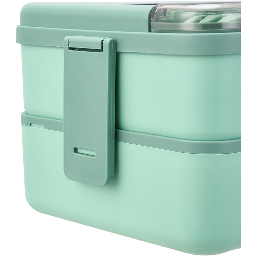 Living and Home 1.8L 2-Tier Green Lunch Box with Cutlery and 2 Top Compartments Image 6