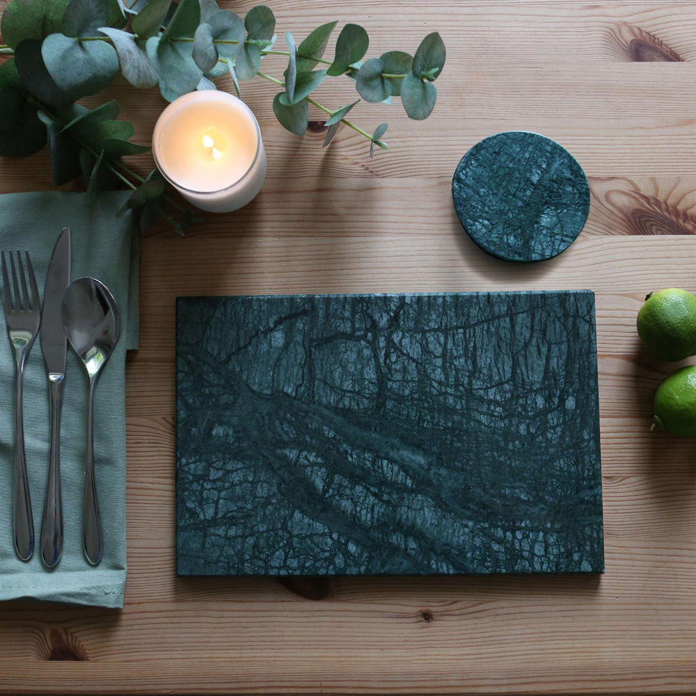 Argon Tableware 12 Piece Green Rectangular Marble Placemat and Round Coaster Set Image 2