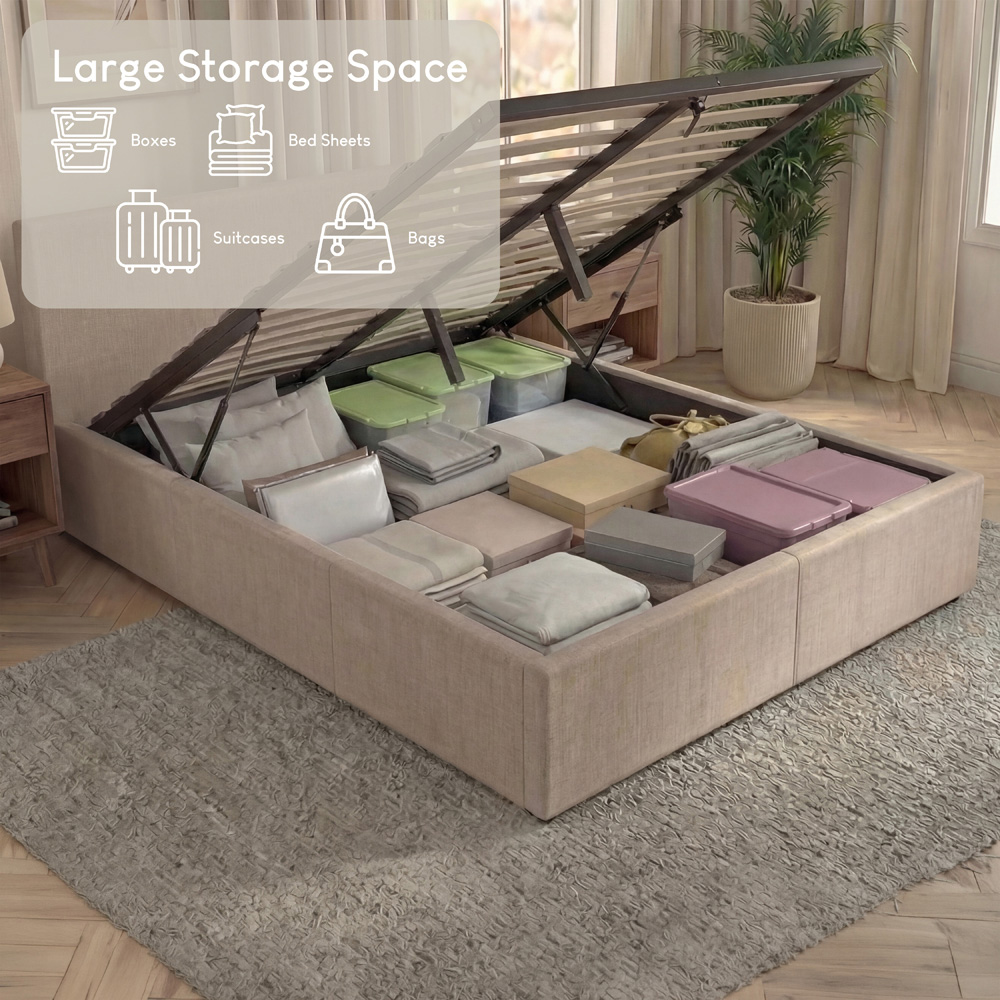 VIDA DESIGNS Veronica King Size Beige Linen Ottoman Bed with Padded Headboard Image 5