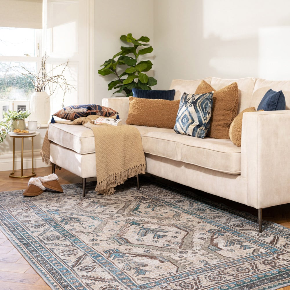 Kukoon Traditional Bordered Medallion Beige Grey Washable Rug 200 x 290cm Image 2