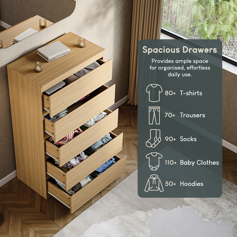 VIDA DESIGNS Denver 5 Drawer Pine Chest of Drawers Image 6
