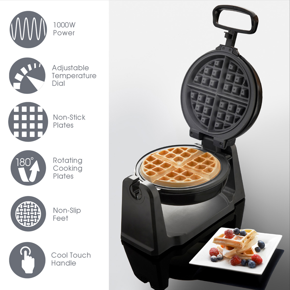 Quest Black and Silver 4 Slice Rotating Waffle Maker 1000W Image 6