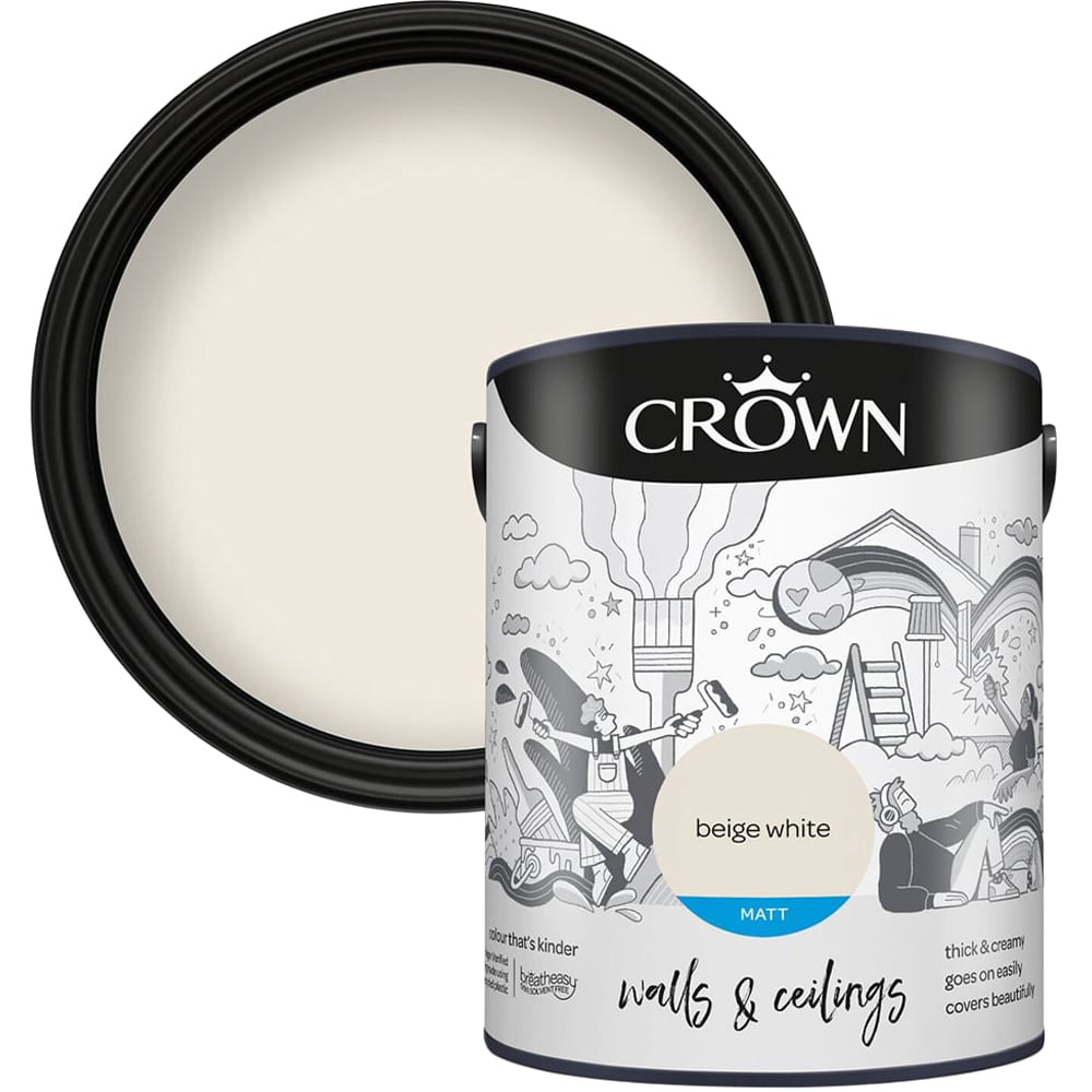Crown Matt Emulsion Paint 5L - Beige White Image 1