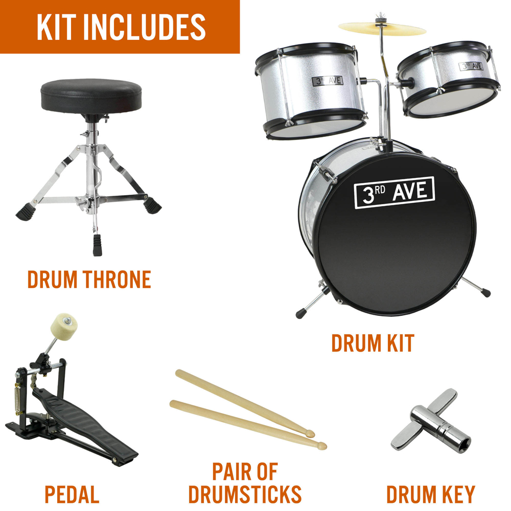 3RD AVENUE 3 Piece Silver Beginner Drum Kit Image 2