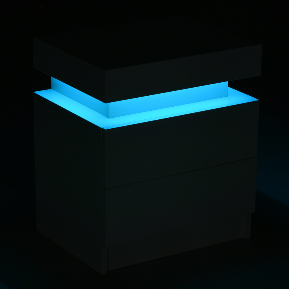 Portland 2 Drawer White Bedside Table with LED Light Image 8