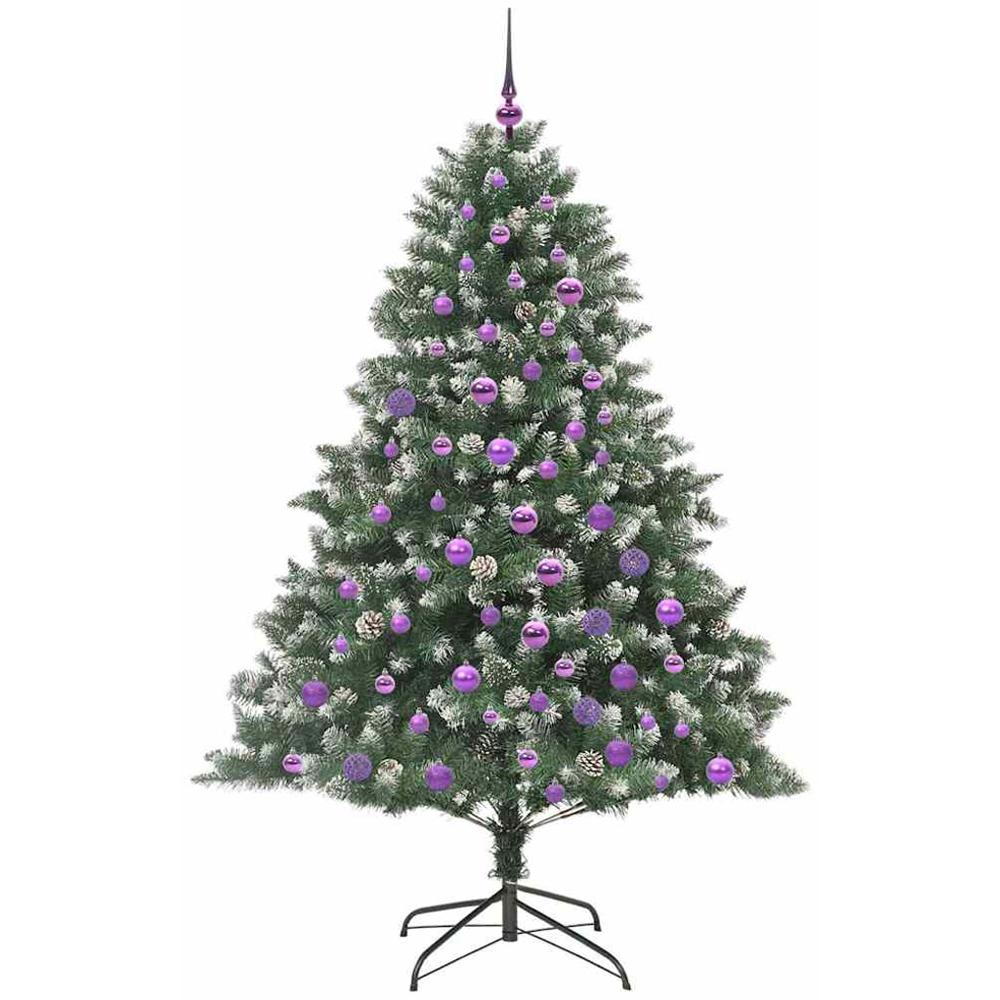 vidaXL Pre-Lit Lilac Baubles Green Artificial Snow Tipped Christmas Tree 6ft Image 4