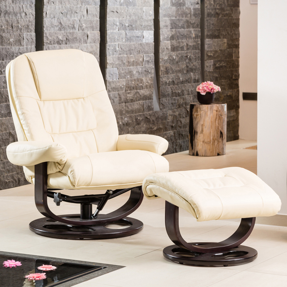 Artemis Home Burdell Cream Massage and Heat Swivel Recliner Chair with Footstool Image 1