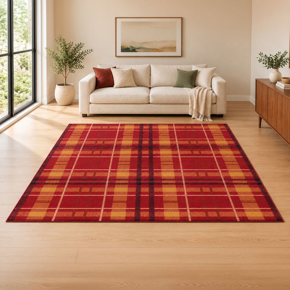Portland Urco Red Tartan Check Rug 200 x 290cm Image 1