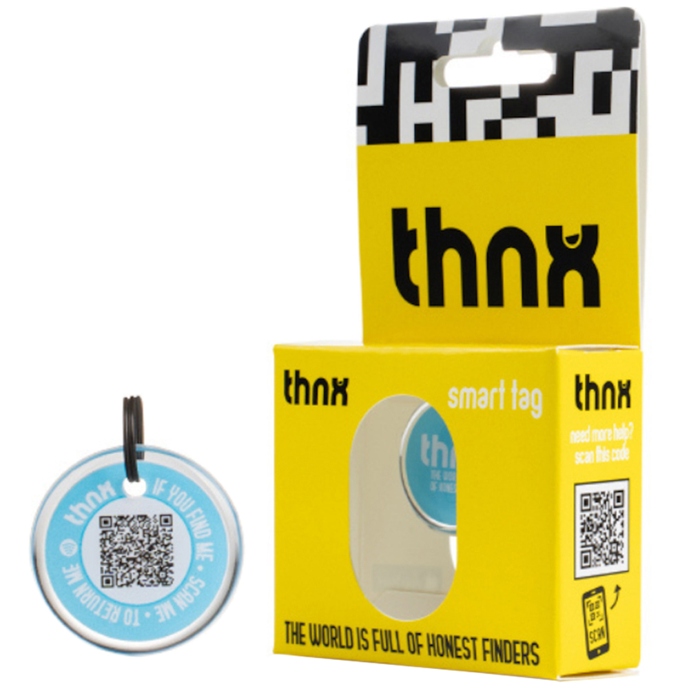 Thnx Blue Small Airtag Keychain with QR Code Image 1