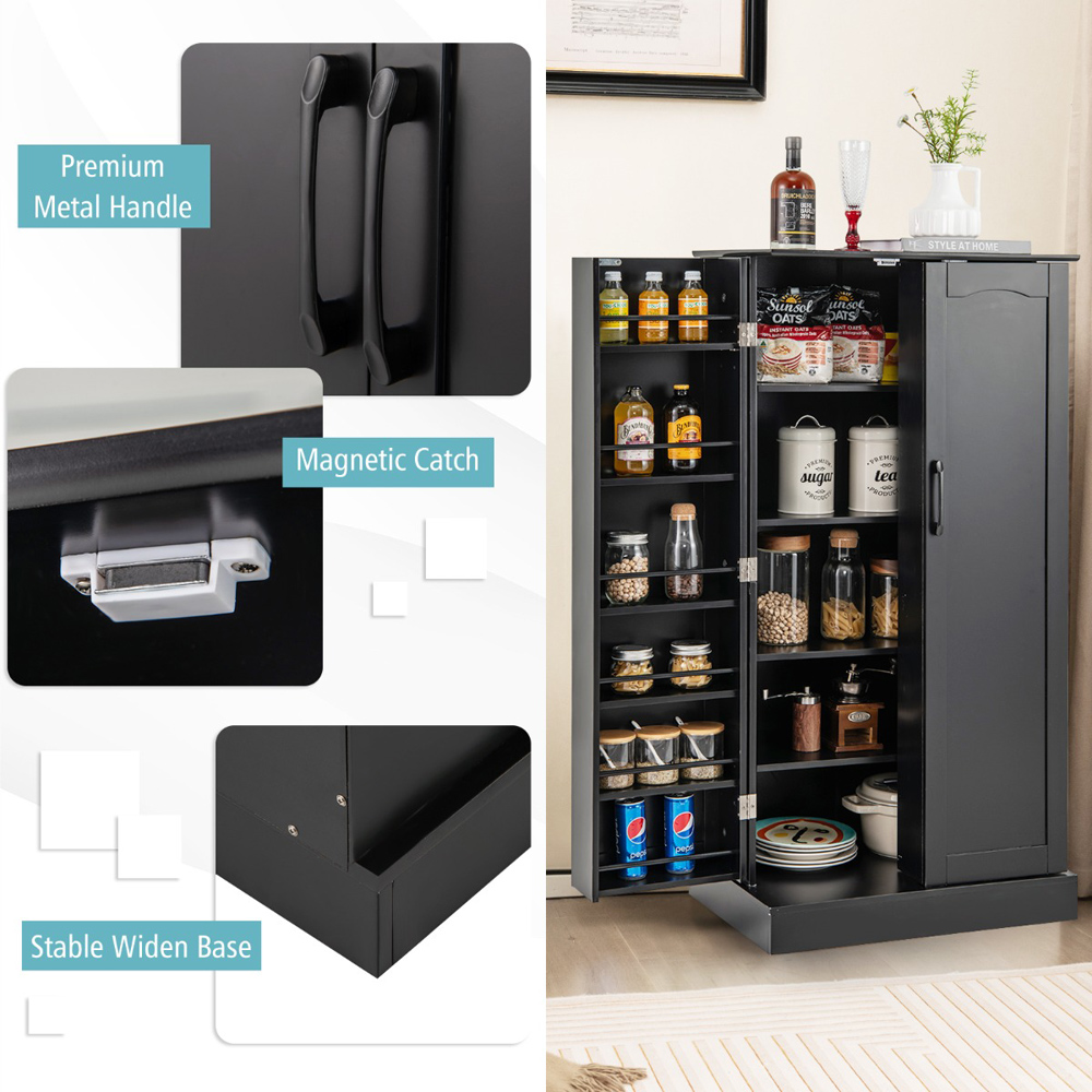 Costway 2 Door Black Kitchen Pantry Cabinet Image 6