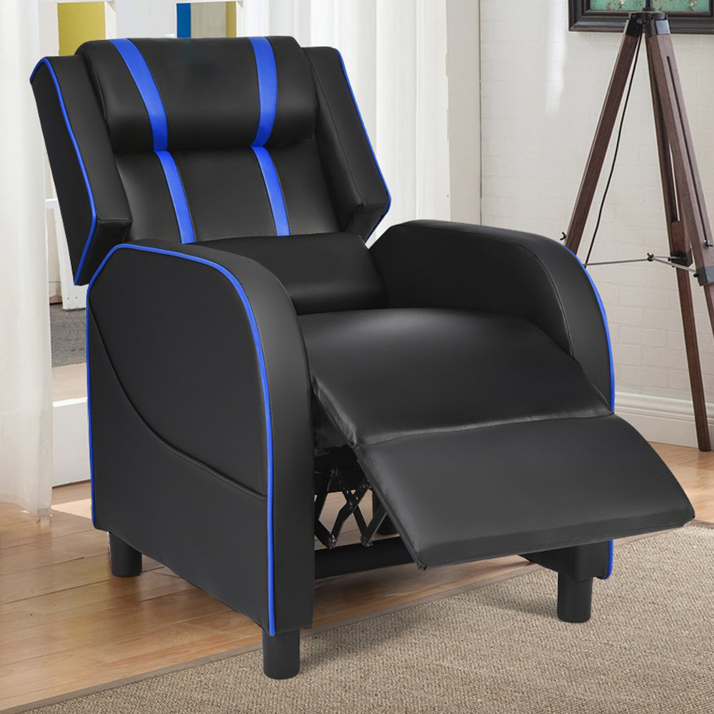 Costway Blue Adjustable Gaming Chair with Headrest Image 1