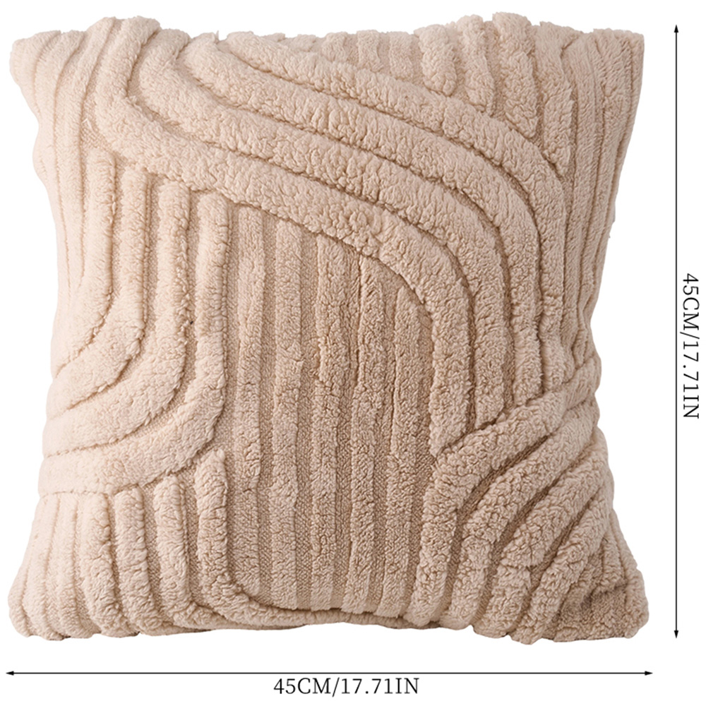 Living and Home Light Brown Minimalist Wavy Geometric Plush Throw Pillow Cover 45 x 45cm Image 8