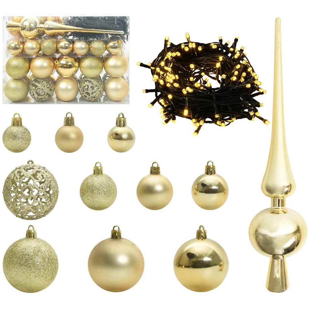vidaXL Pre-Lit Gold Baubles Green Artificial Snow Tipped Christmas Tree 5ft Image 3