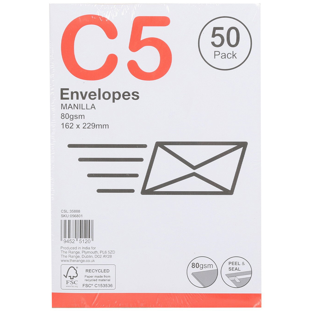 C Peel and Seal Envelopes  - Manilla / C5 / 50 Image 1