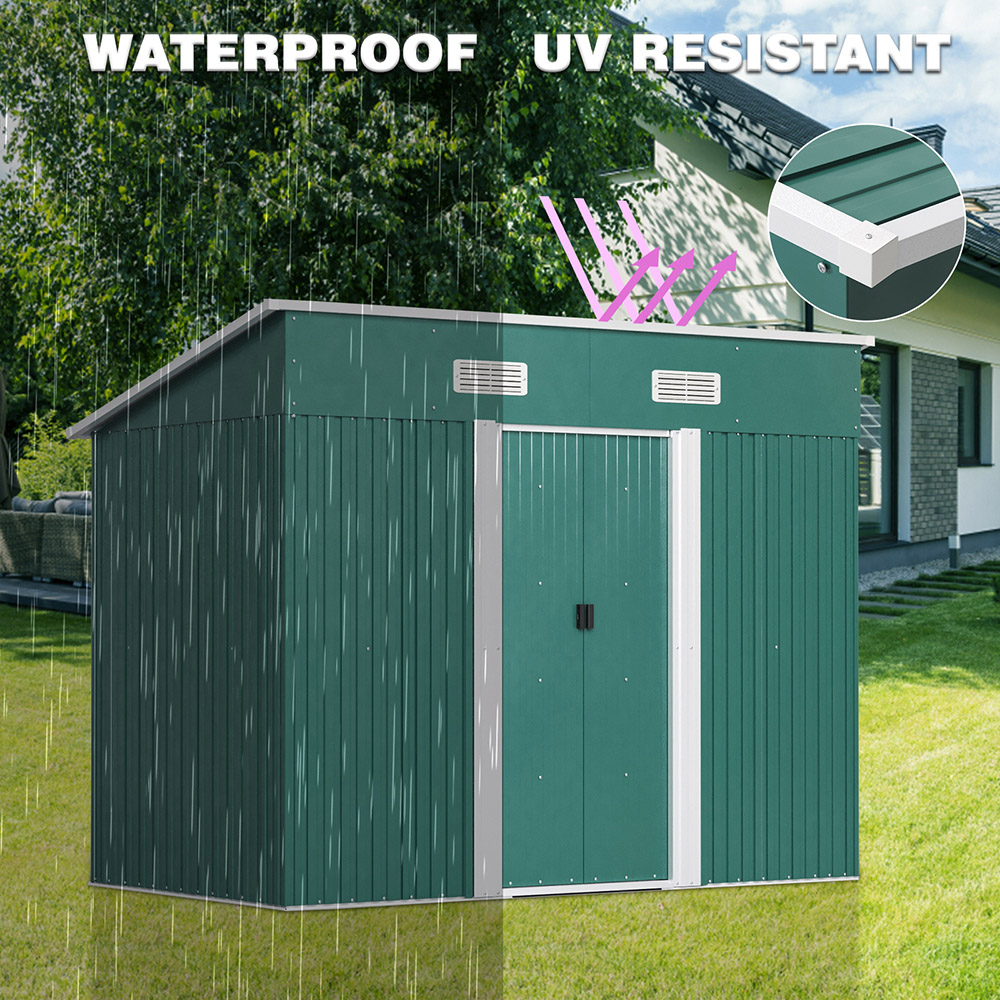 Living and Home 4 x 6ft Green Metal Pent Garden Storage Shed Image 4