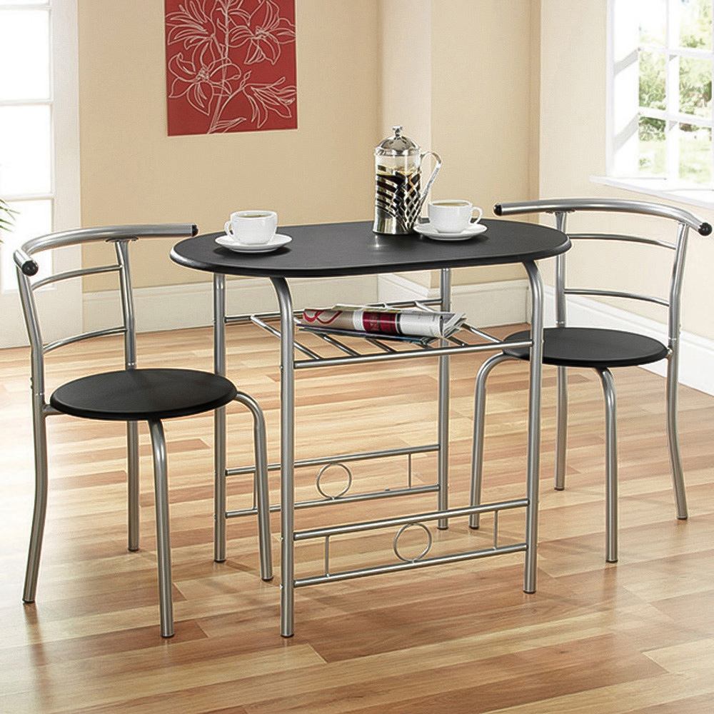 Greenhurst 2 Seater Black and Silver Compact Dining Set Image 1