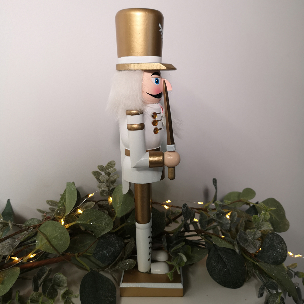 Samuel Alexander White and Gold Wooden Nutcracker Soldier Decoration Image 4