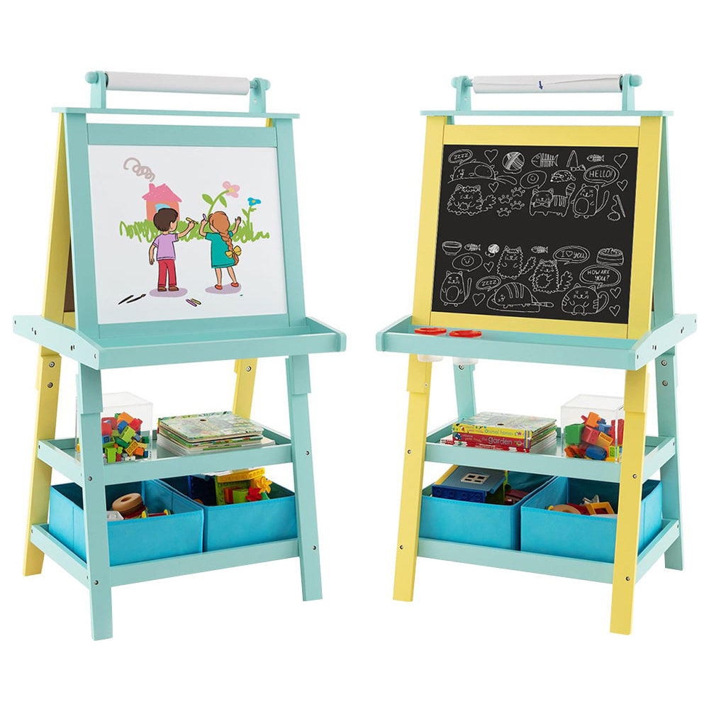 Costway Yellow Kids Double Sided Art Easel with Paper Roll Image 3