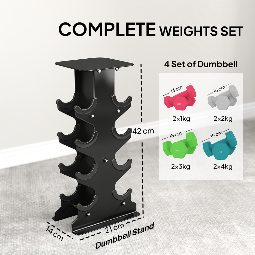 SPORTNOW Multicolour Hex Dumbbell Set with Rack 20kg 8 Pack Image 3