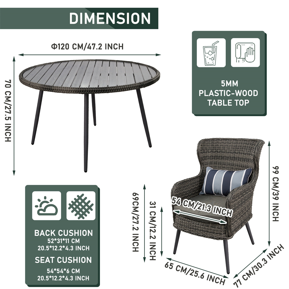Furniture One 4 Seater Rattan Garden Dining Set Grey Image 9