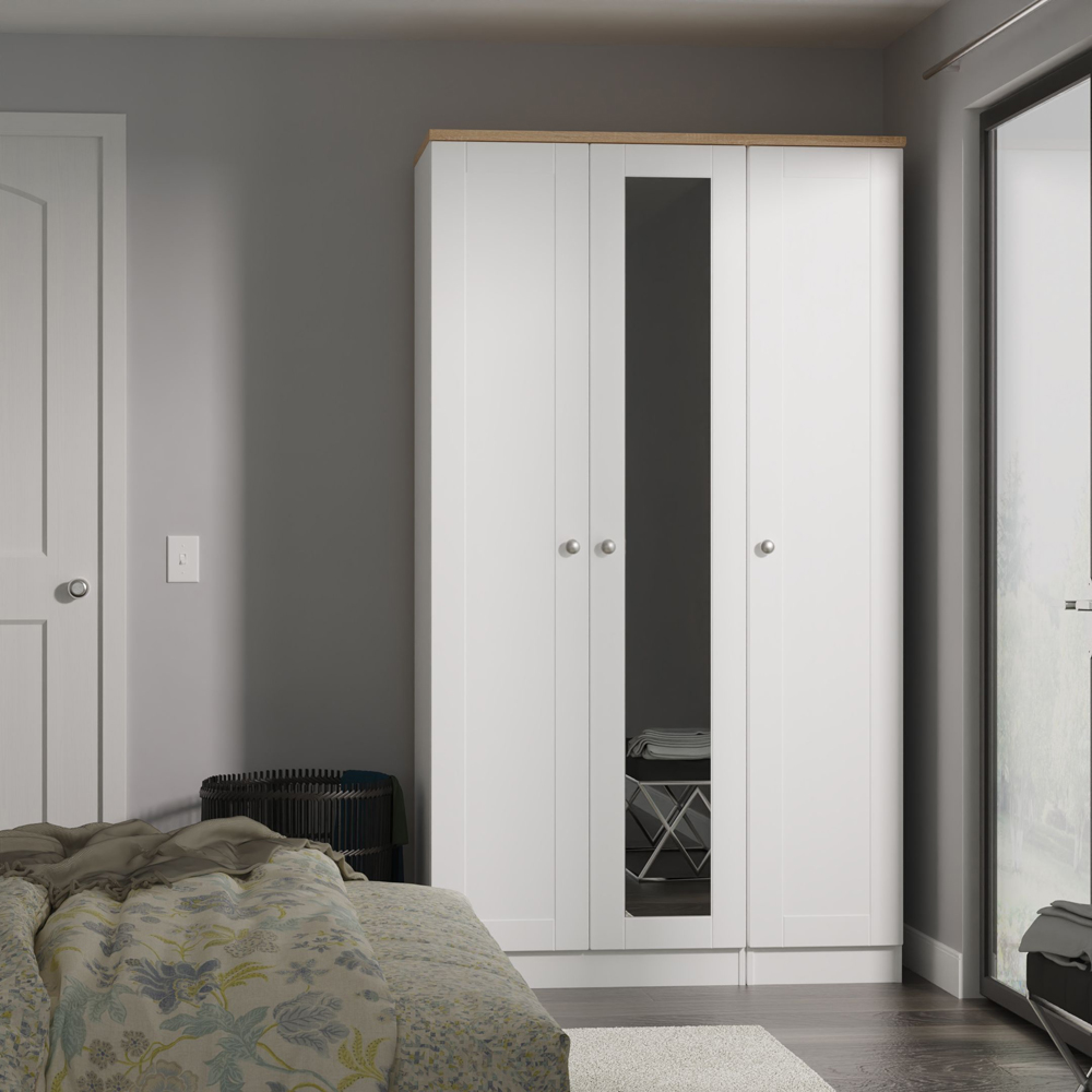 Crowndale Sussex 3 Door White Ash and Bardolino Oak Tall Mirror Wardrobe Ready Assembled Image 9