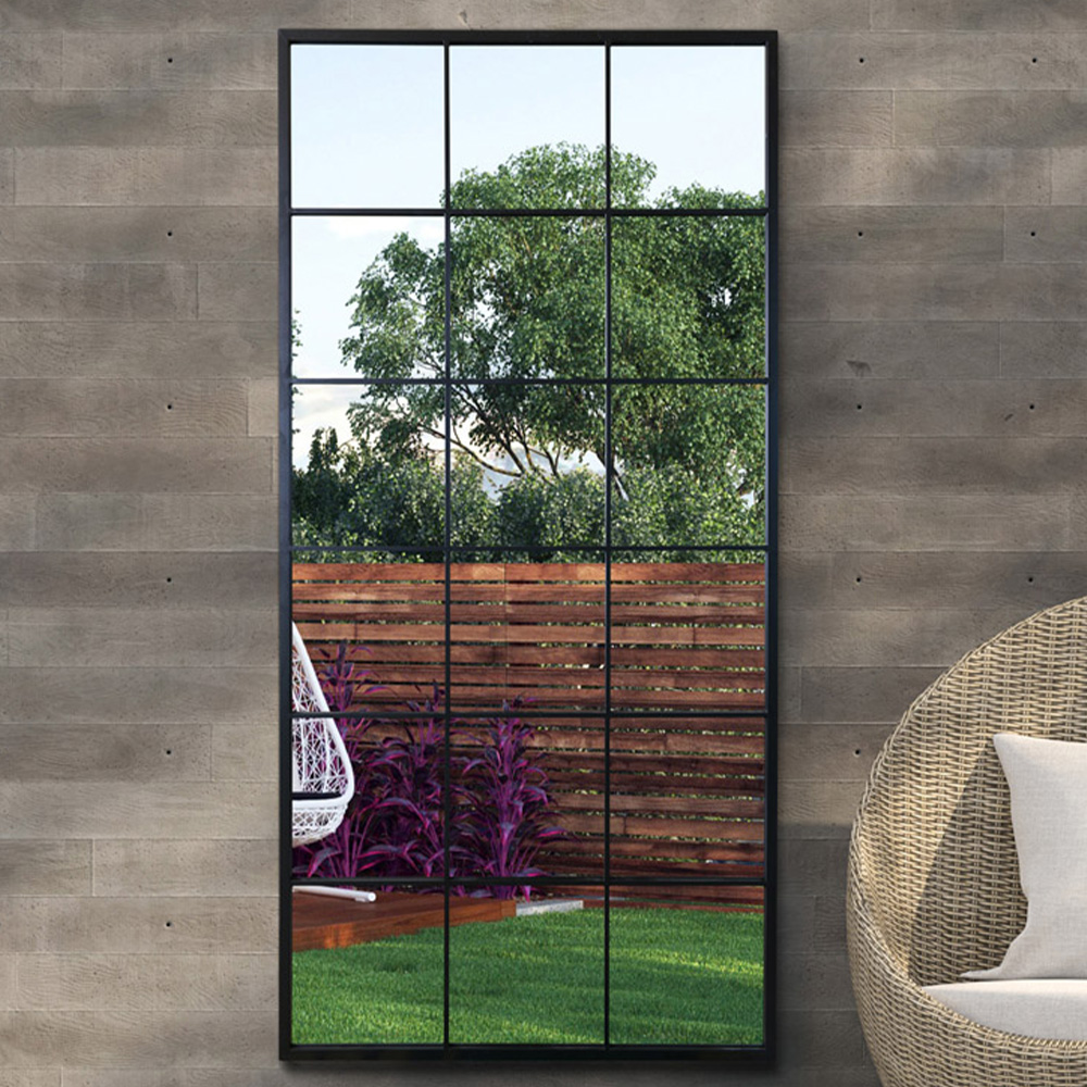 MirrorOutlet The Genestra Black Modern Window Garden Wall Mirror 174 x 85cm Image 2