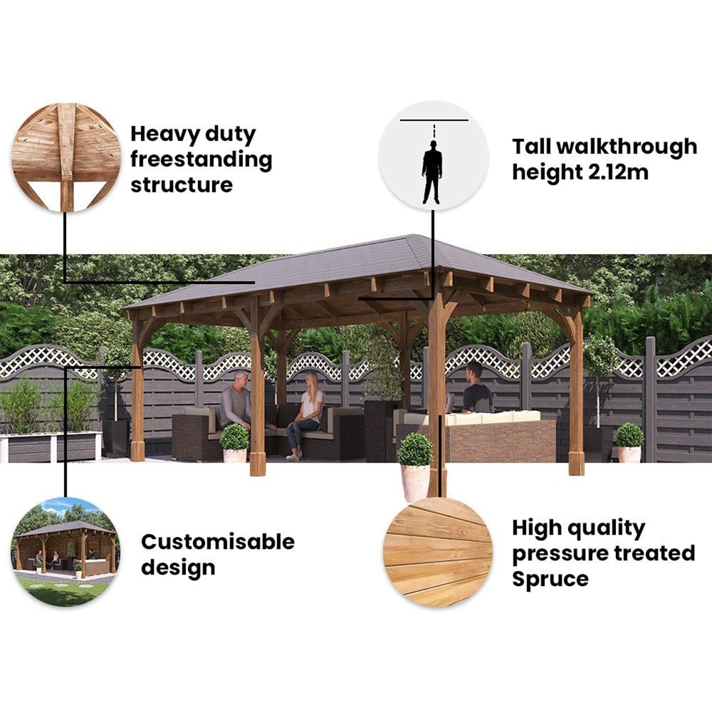 Dunster House Leviathan 6 x 3m Brown Wooden Garden Gazebo with Heavy Duty Roof Shingles Image 5