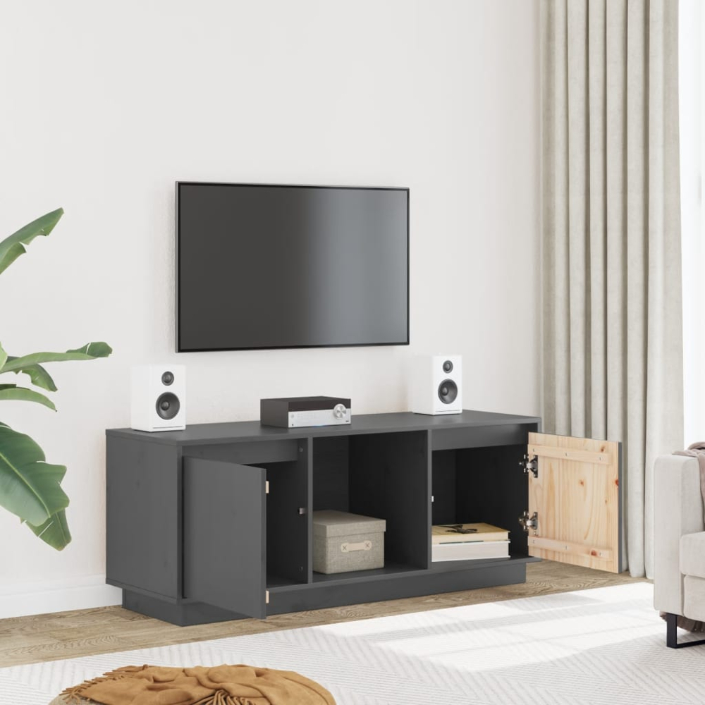 vidaXL 2 Door Single Shelf Grey Solid Pine Wood TV Cabinet Image 3