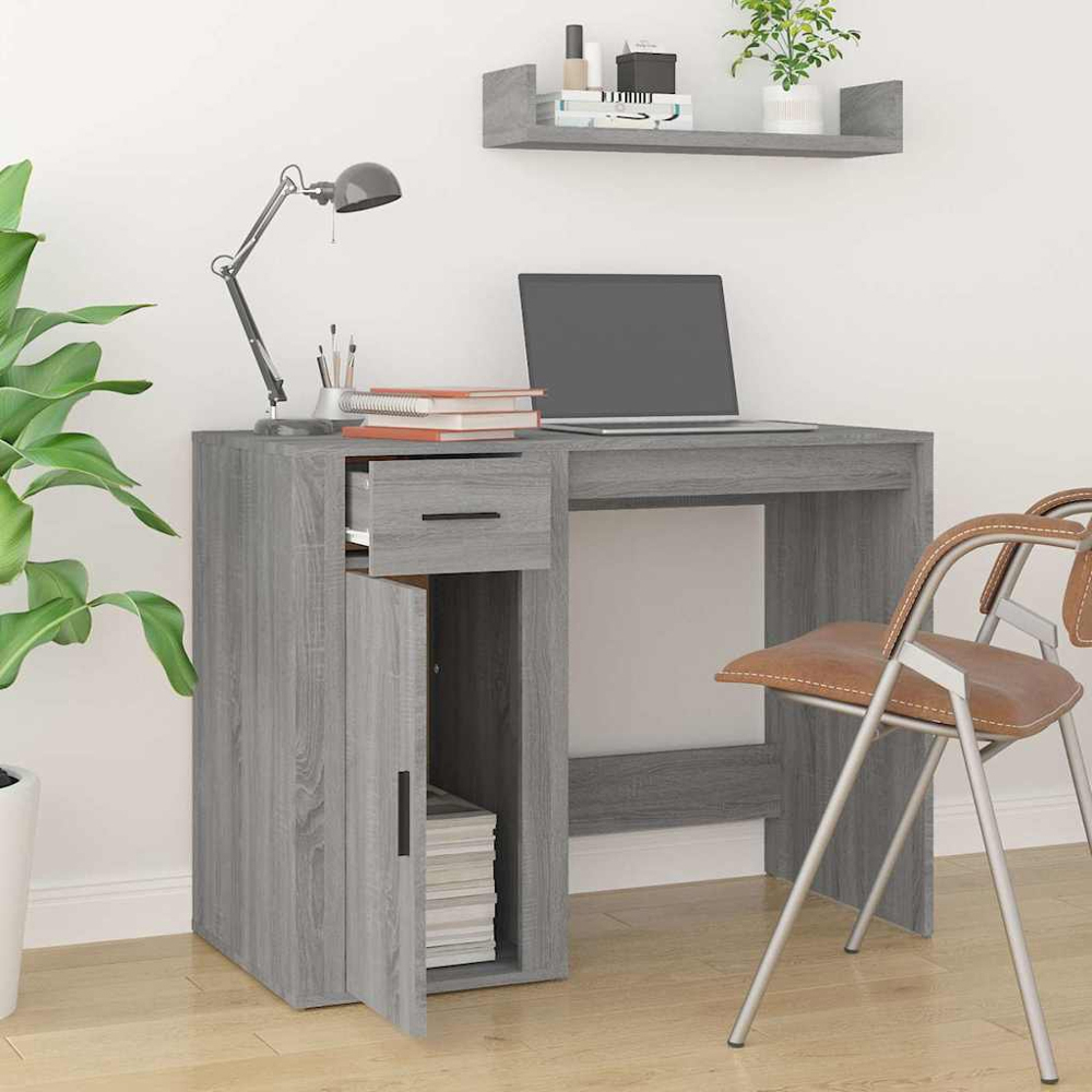 vidaXL Single Door Single Drawer Computer Desk Grey Sonoma Image 9
