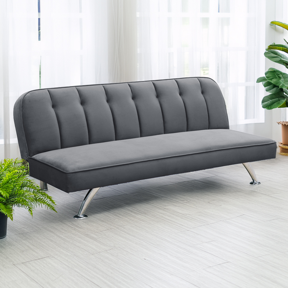 Brighton 3 Seater Grey Velvet Sofa Bed Image 1