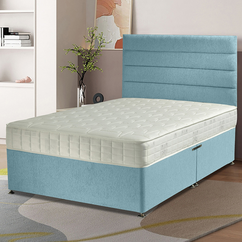 Eleganza Home Dozer King Size Duck Egg Plush Velvet Divan Bed with Lined Headboard Image 1