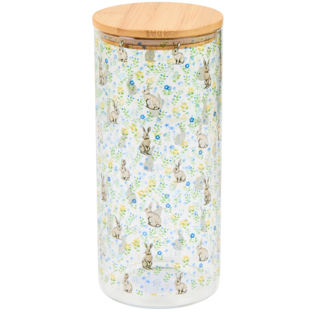 Floral Bunny Glass Jar with Bamboo Lid Clear Image 1