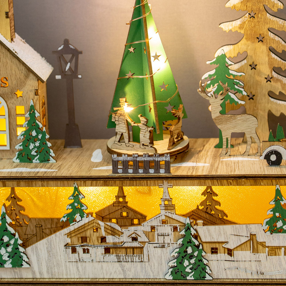 The Christmas Workshop LED Wooden Christmas Village Scene Decoration Image 4