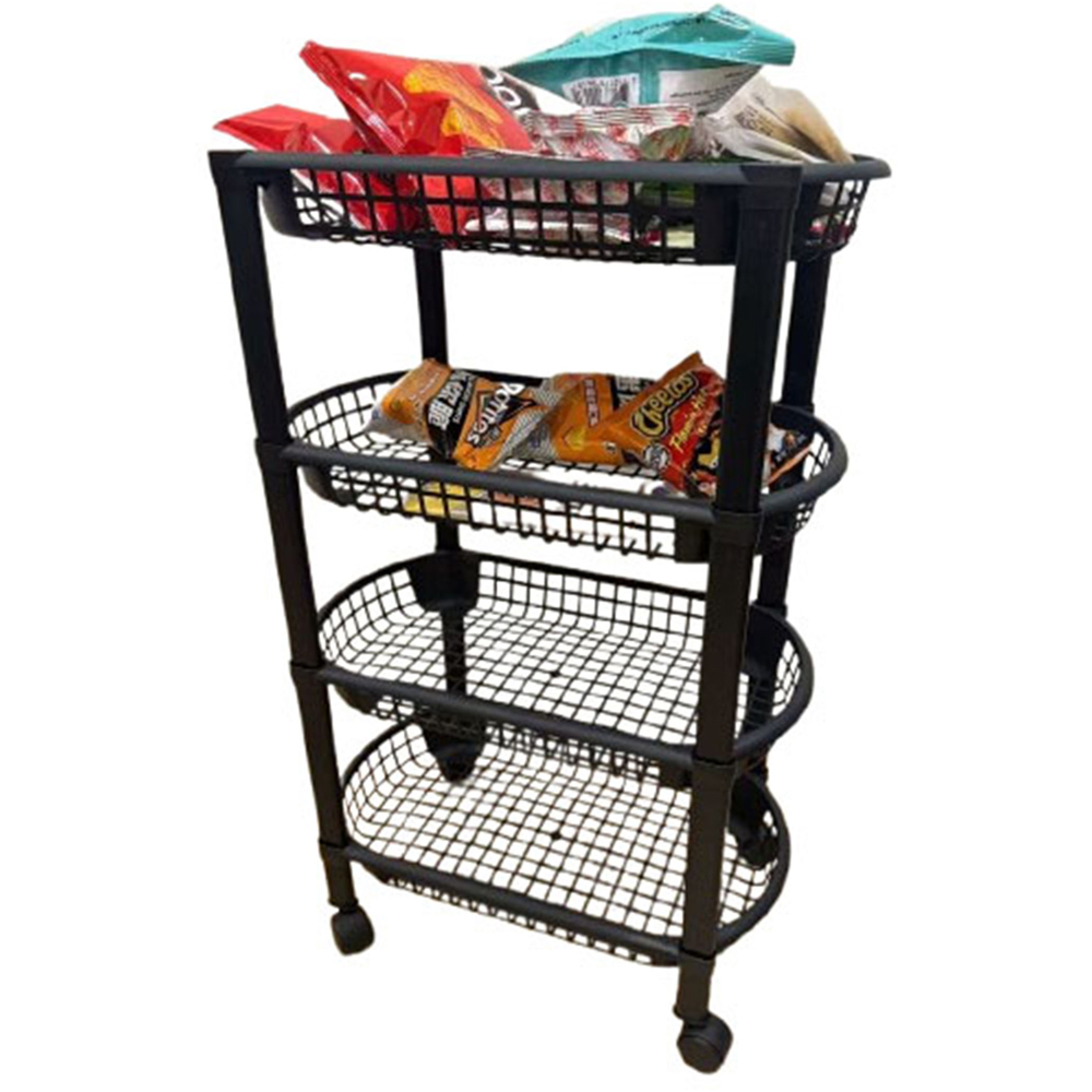 Avilo 4 Shelf Black Rolling Storage Trolley Cart Image 4