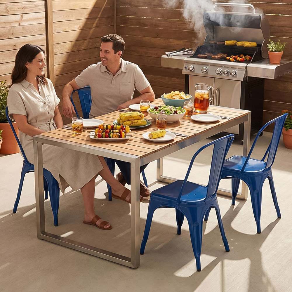 FWStyle Blue Gloss Metal Chair 4 Pack Image 5