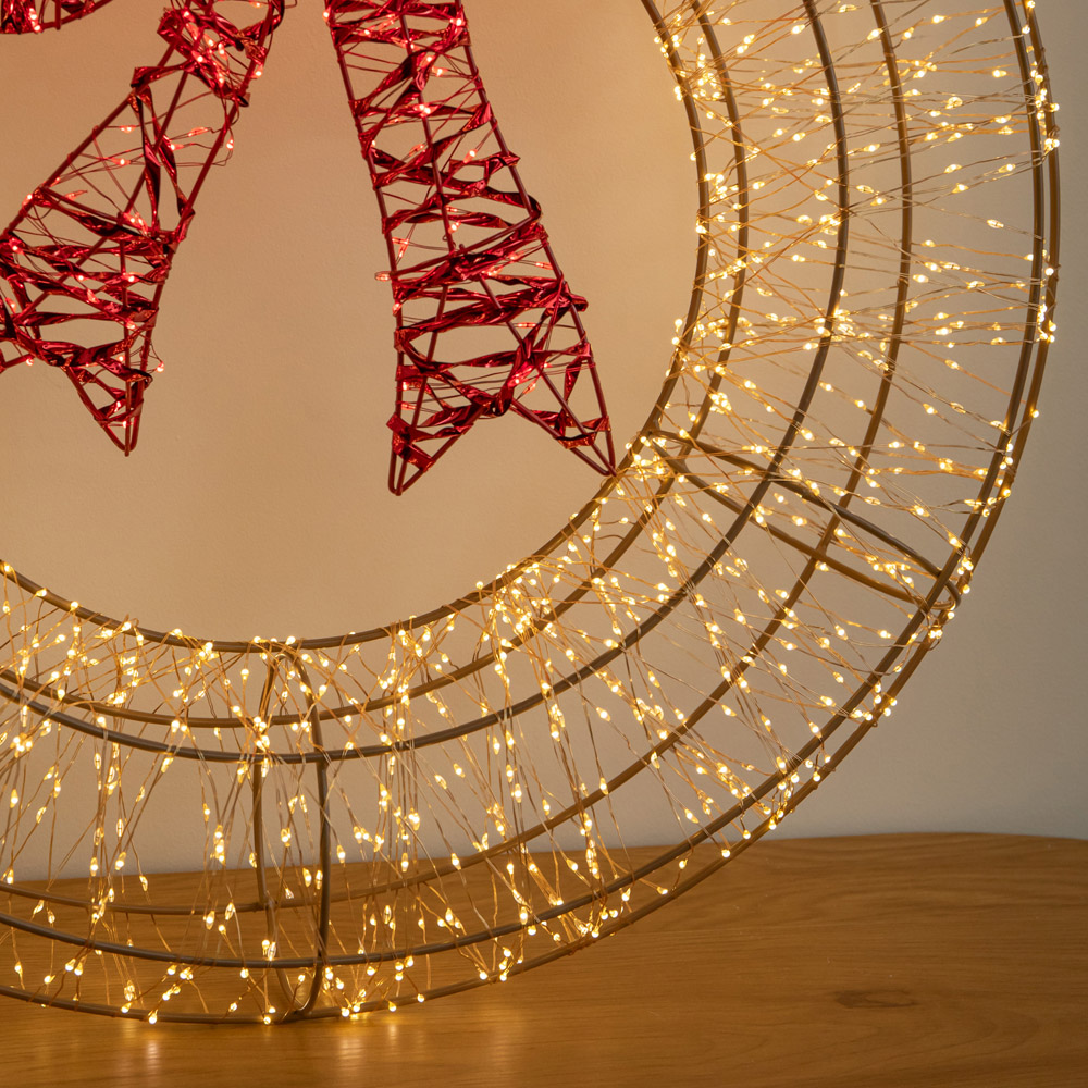 Samuel Alexander 2000 Warm White and Red LED Light-Up Christmas Wreath with Bow 60cm Image 4