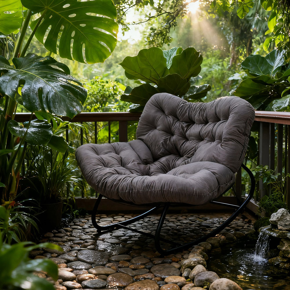 Living and Home Grey Cushion PE Rattan Rocking Chair Image 8