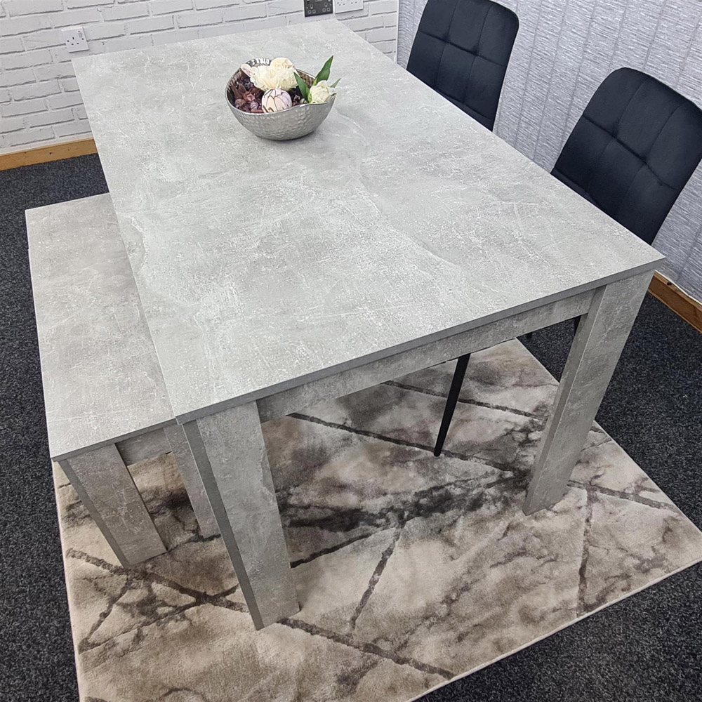 Portland Velvet 4 Seater Dining Set with Bench Stone Grey and Black Image 6