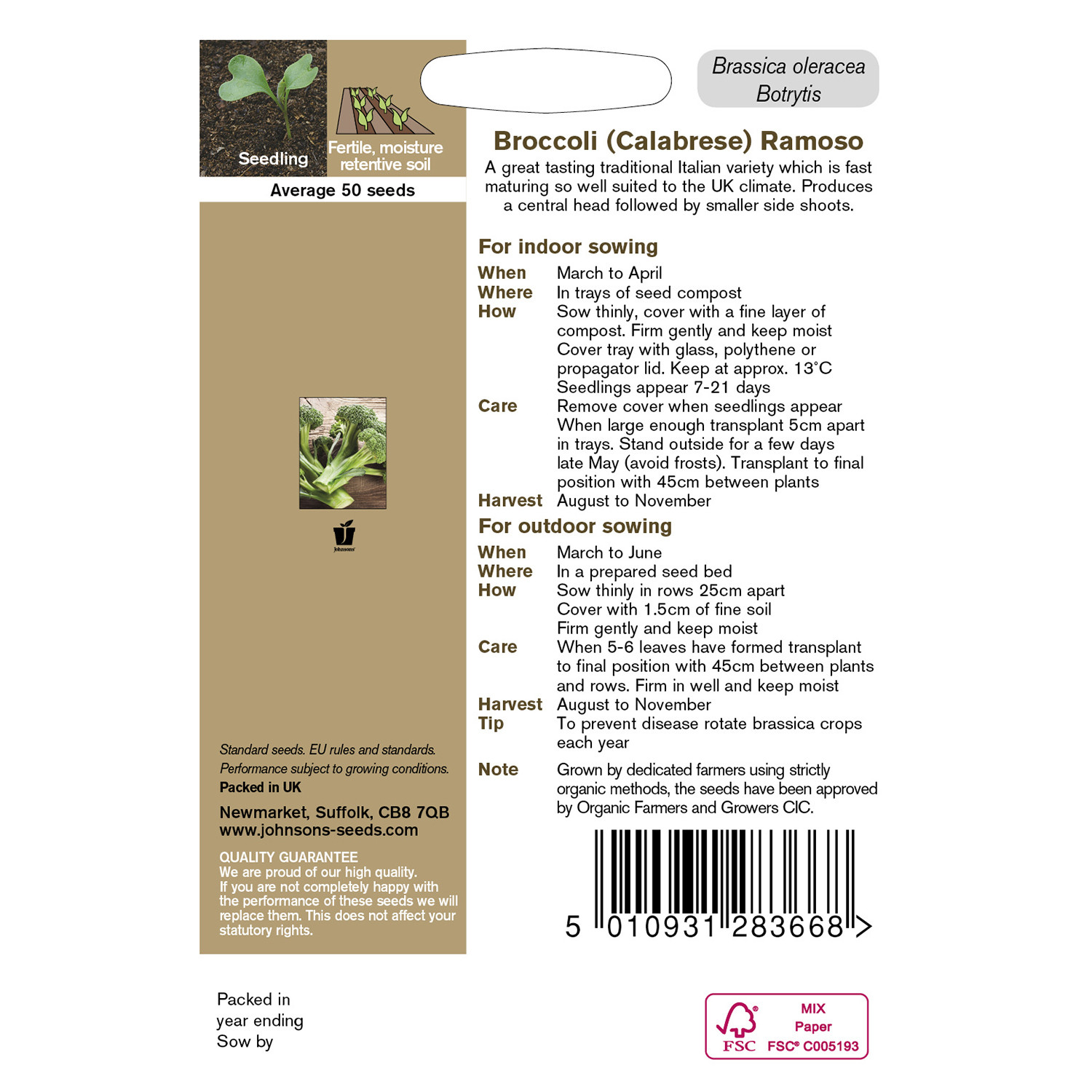 Johnsons Organic Ramoso Calabrese Broccoli Seeds Image 3
