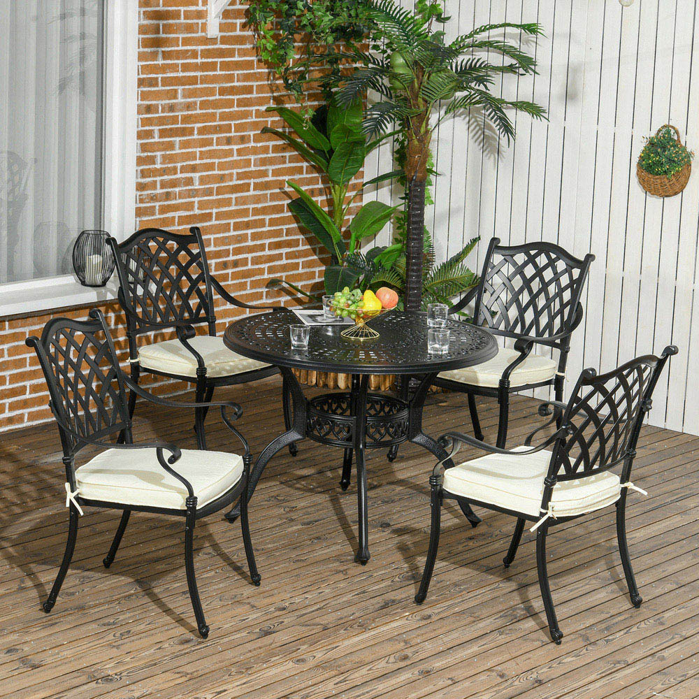 Outsunny Cast Aluminium 4 Seater Outdoor Dining Set with Cushions Parasol Hole Image 7