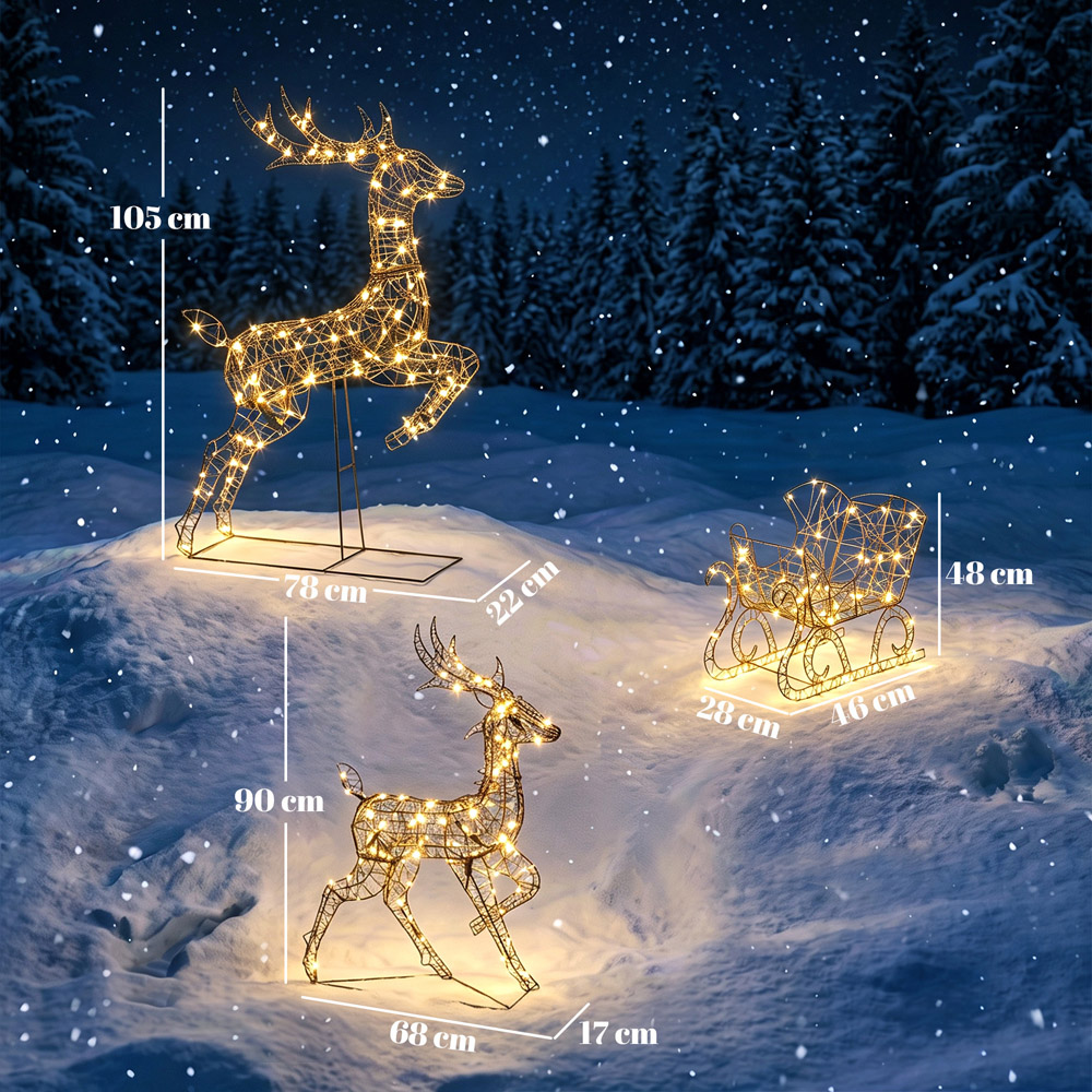 Outsunny 240 Warm White LED 3-Piece Reindeer and Sleigh Set Outdoor Christmas Decoration Image 9
