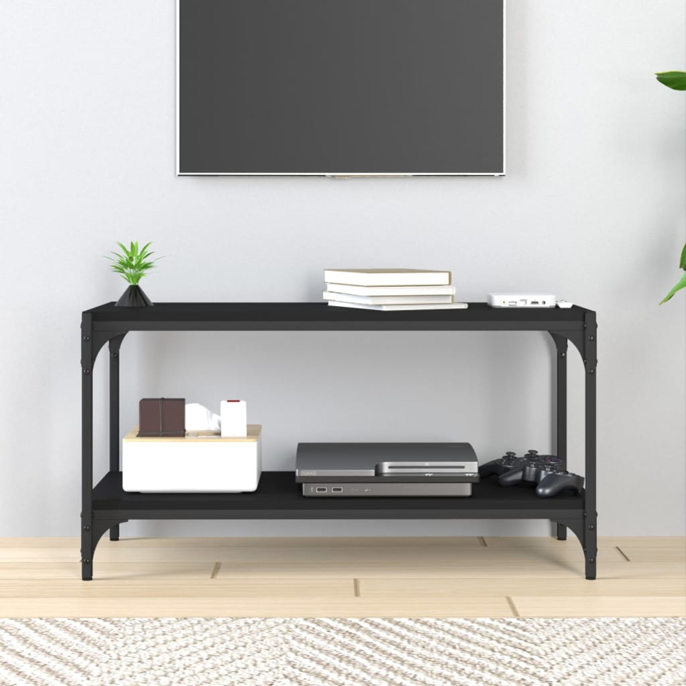 vidaXL Single Shelf Black Wood and Steel Image 8