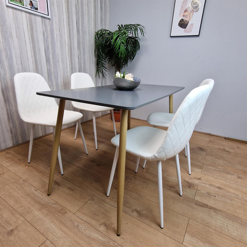 Portland 4 Seater Faux leather Dining Set Grey and White Image 5