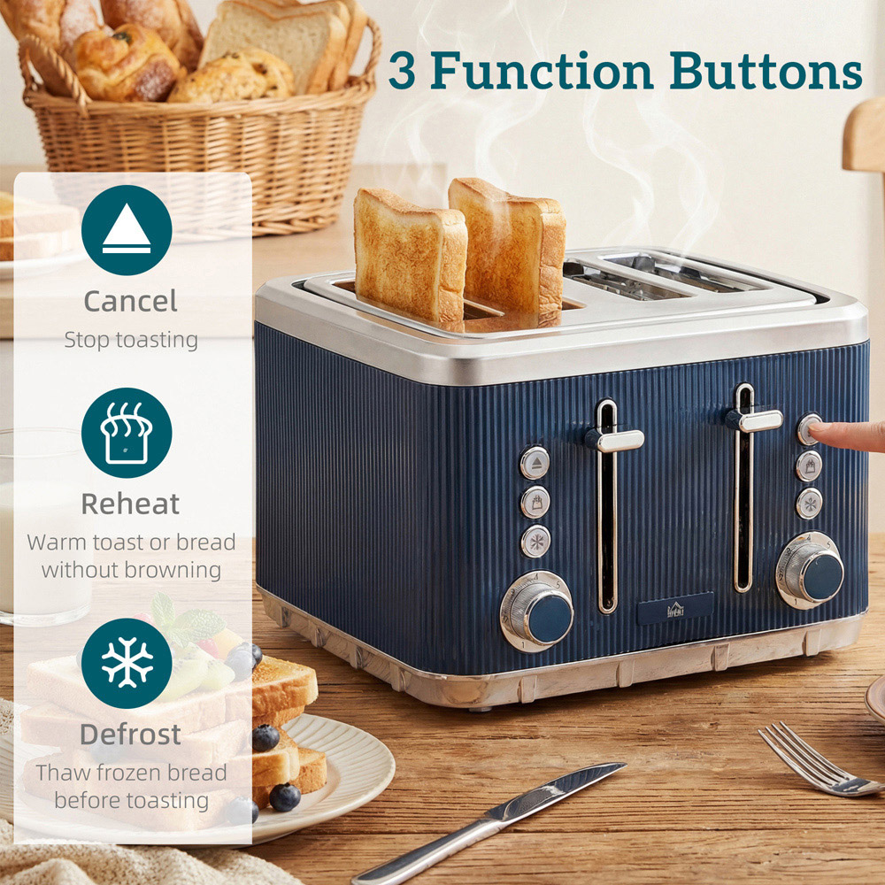 HOMCOM Dark Blue 1.7L Rapid Boil Kettle and 4 Slice Toaster Set Image 8