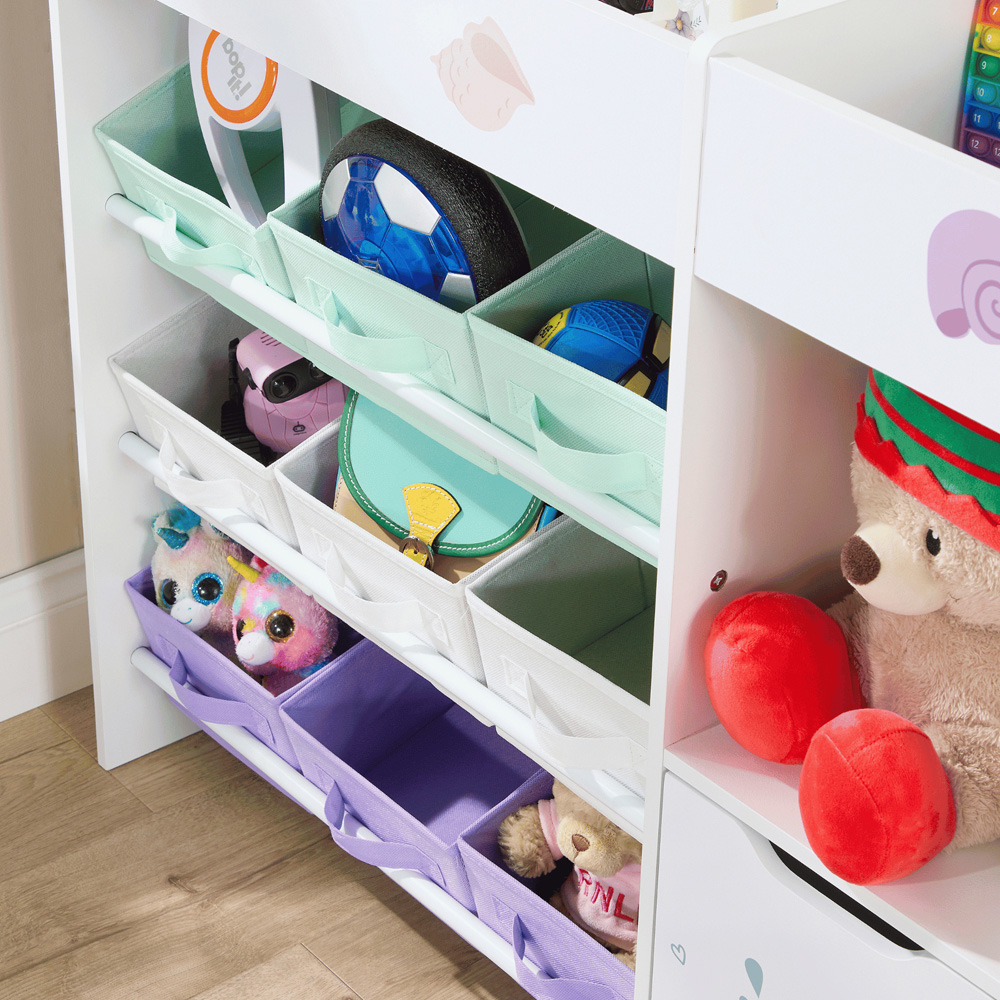 Home Source Anya Single Door 9 Fabric Drawer 3 Shelf Multicolour Sealife Animal Kids Bookcase Image 4