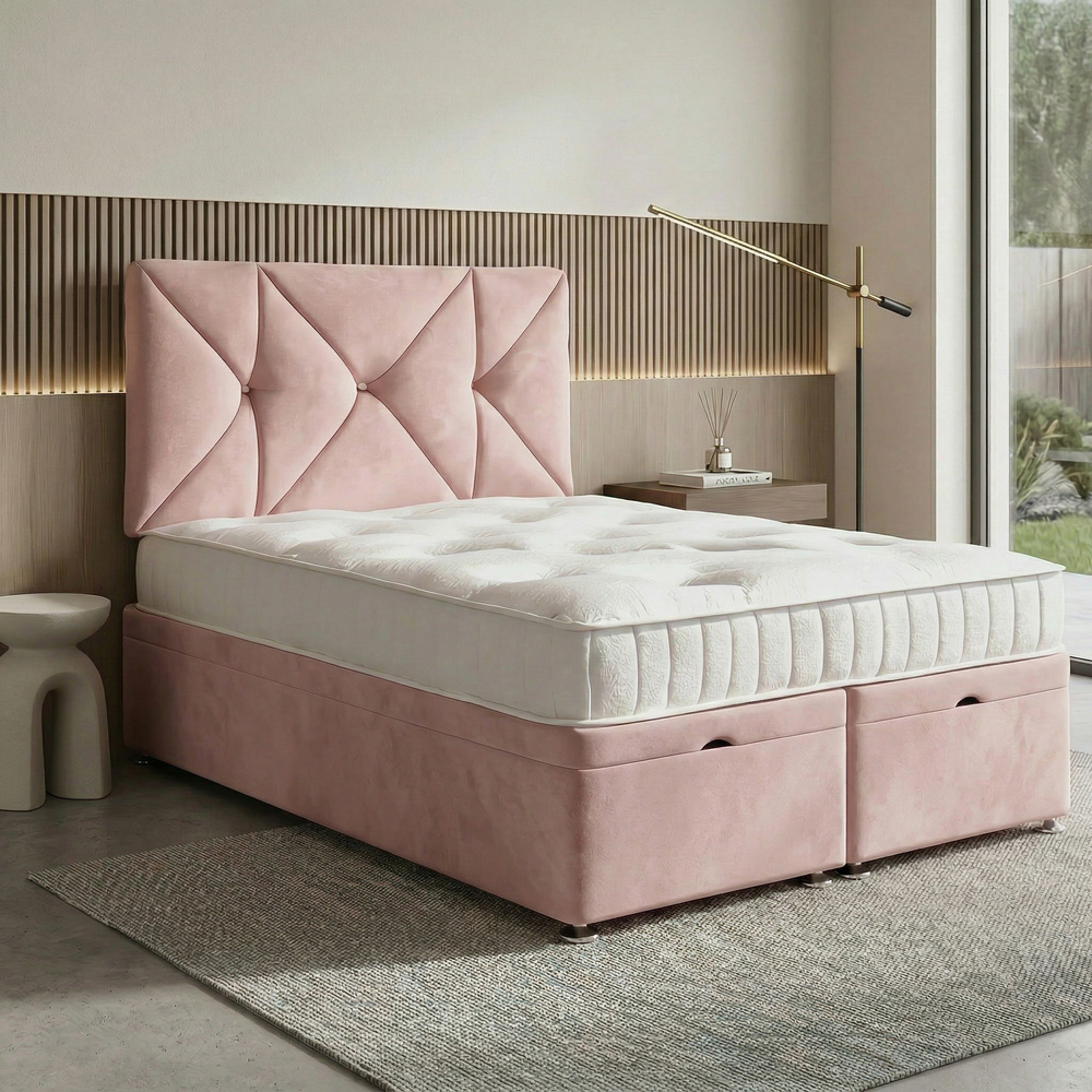 DS Living Eclipse Single Pink Plush Velvet Ottoman Bed Image 5