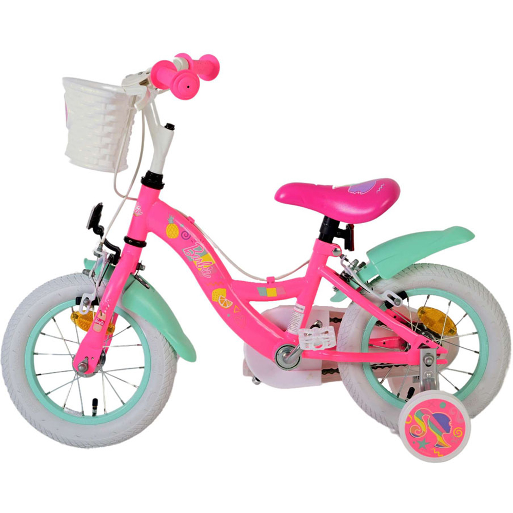 Volare Barbie Kids 12 inch Pink Bike with Stabilisers and Basket Image 5
