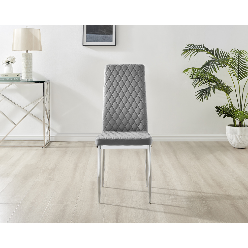Furniturebox Valera Set of 4 Grey and Chrome Velvet Dining Chair Image 3